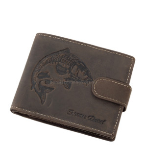 Usnjena denarnica za ribiče z vzorcem krapa DPO1027/T temno rjava