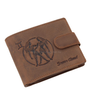 Skórzany portfel GreenDeed ze wzorem zodiaku Bliźniąt GEM1021/T brązowy