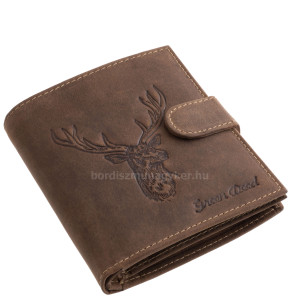 GreenDeed valódi bőr férfi irattartó pénztárca szarvasfej mintával SBF02/T barna
