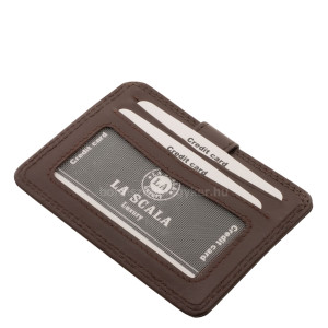 Portcard mic din piele naturală cu suport pentru documente La Scala Luxury LNR10 maro