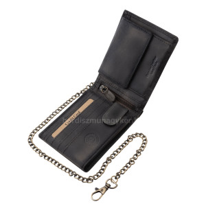 Kožená peněženka s motorkářským vzorem a řetízkem GreenDeed MPF1021L černá