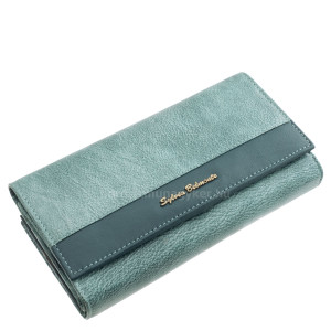 Large women's leather wallet in gift box Sylvia Belmonte KSP452 petrol
