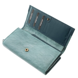 Large women's leather wallet in gift box Sylvia Belmonte KSP452 petrol