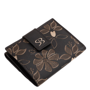Women's leather wallet with laser-cut pattern SLV120 black