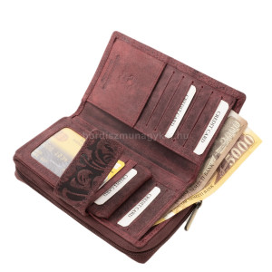 Ženski novčanik s cvjetnim uzorkom GreenDeed od prave kože DVG443 bordo