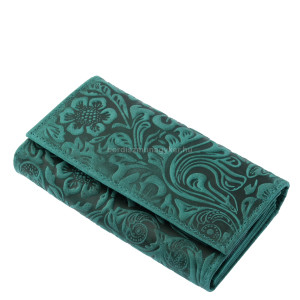 Women's wallet with flower pattern Sylvia Belmonte genuine leather DVM100 turquoise