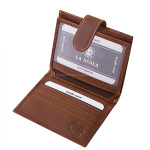 Porte-cartes en cuir véritable dans une boîte cadeau La Scala ADQ1009/T marron clair