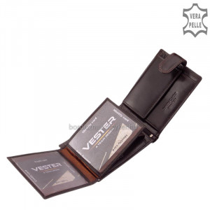 Vester Luksusowy skórzany męski portfel w pudełku prezentowym VES1021 / T brązowy