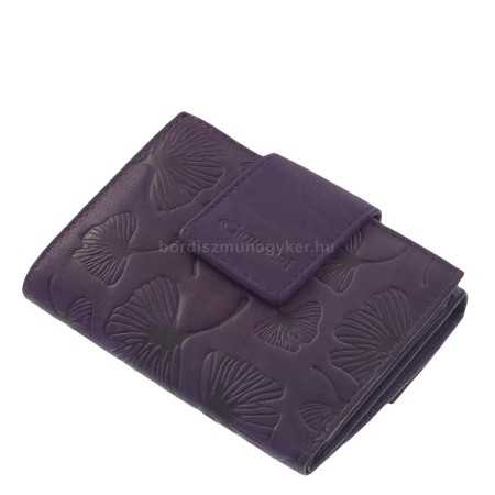 Bőr női pénztárca levélmintával lila SCL120