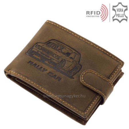 Usnjena denarnica v rjavi barvi z vzorcem avtomobila RFID LAD1021 / T