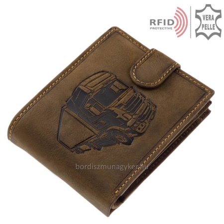 Usnjena denarnica v rjavi barvi z vzorcem tovornjaka RFID KAMR09 / T
