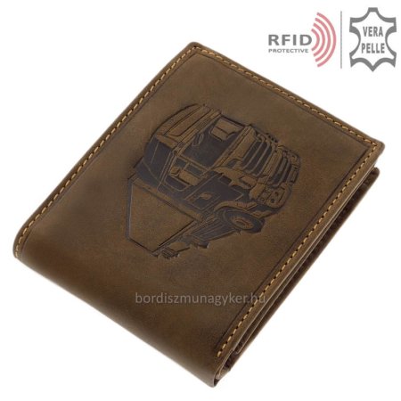 Skórzany portfel w brązowym kolorze ze wzorem ciężarówki RFID KAMR1021