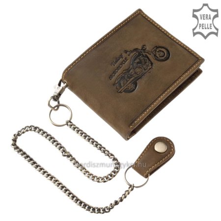 Leather wallet in brown color with motor pattern RFID A1MR9641