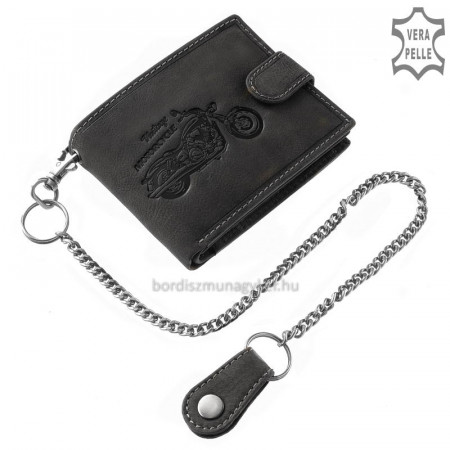 Bőr pénztárca fekete színben motor mintával RFID A1MR09/T