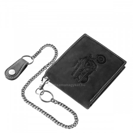 Portefeuille en cuir noir avec motif moteur RFID A1MR99