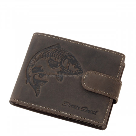 Leather wallet for fishermen with carp pattern DPO1021/T dark brown