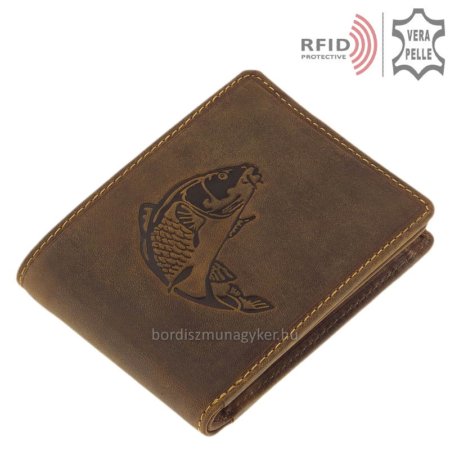 Portefeuille en cuir pour pêcheurs avec motif carpe RFID APR09