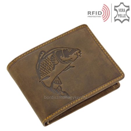 Portefeuille en cuir pour pêcheurs avec motif carpe RFID APR102