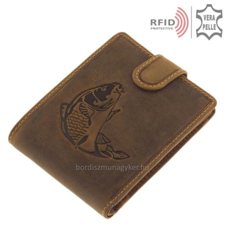 Leather wallet for anglers with carp pattern RFID APR99 / T