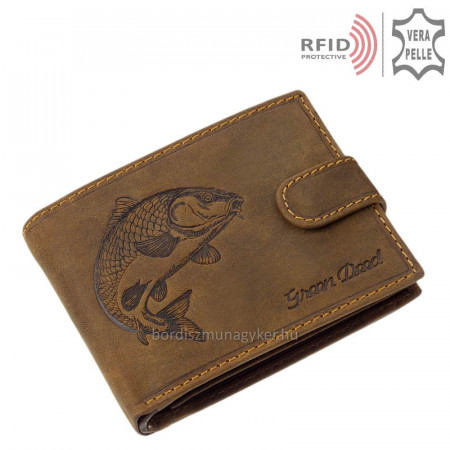 Skórzany portfel dla rybaków z karpiowym wzorem RFID TPO1021/T