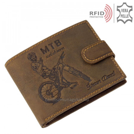 Skórzany portfel z kolarskim wzorem RFID MTB1021/T