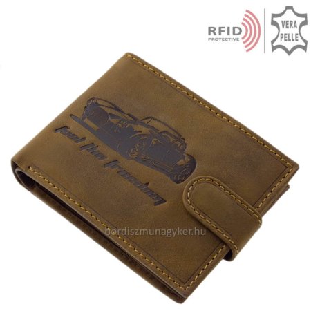 Skórzany portfel z klasycznym wzorem samochodu sportowego RFID A4AR09/T