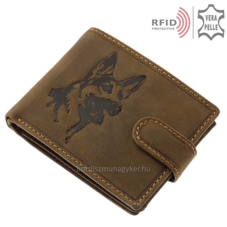 Skórzany portfel z wzorem owczarka niemieckiego RFID NJR08/T