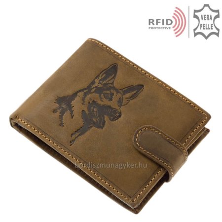Skórzany portfel z wzorem owczarka niemieckiego RFID NJR1021 / T