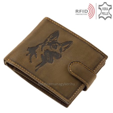 Skórzany portfel ze wzorem owczarka niemieckiego RFID NJR6002L/T