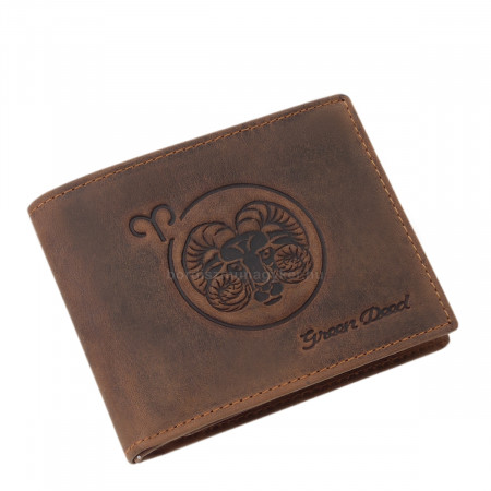 Skórzany portfel GreenDeed ze wzorem zodiaku Baran ARIE1021 brązowy