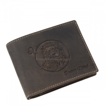 GreenDeed læder pung med løve stjernetegn mønster LEO1021 mørkebrun