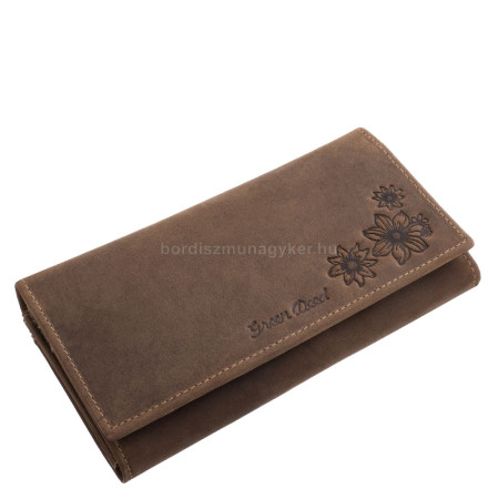 GreenDeed valódi bőr nagy méretű virág mintás női pénztárca barna BHV281
