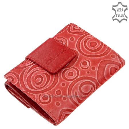 Wzorzysty portfel damski ze skóry naturalnej czerwony GIULTIERI HP120