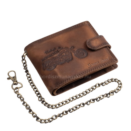 Motor-mintás bőr pénztárca lánccal GreenDeed MPF1021/TL világos barna