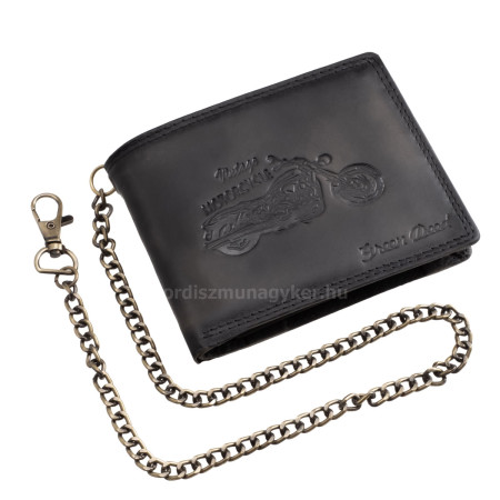 Motor-mintás bőr pénztárca lánccal GreenDeed MPF1021L fekete
