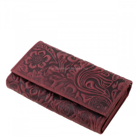 Portefeuille femme à motif floral Sylvia Belmonte cuir véritable DVM100 bordeaux