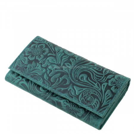 Women's wallet with flower pattern Sylvia Belmonte genuine leather DVM438 turquoise